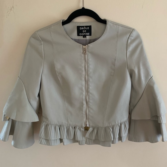 Drole De Copine,  leather jacket in beautiful blue color size small. - Picture 2 of 5